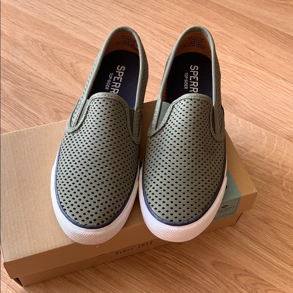 Sperry Shoes - Sperry Perforated Sneakers Olive Green Sperry Shoes - Sperry Perforated Sneakers Olive Green